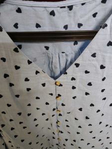 Light Blue Heart Print Button-Up Top