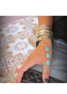 Boho Turquoise &amp; Feather ring bracelet