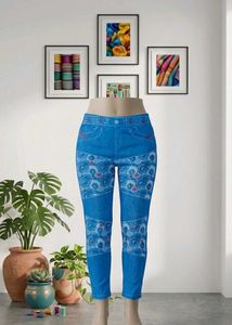 Decorative Blue Denim printed pants