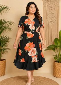 Chic Floral Wrap Midi Dress