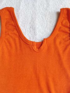 Orange Ribbed V-Neck Tank Top
