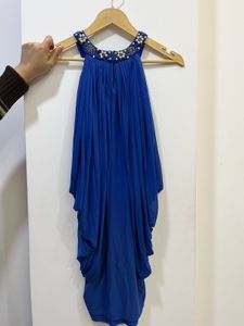 Elegant Embellished Royal Blue Halter Dress