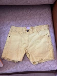 Yellow Denim Shorts with Lace Detail