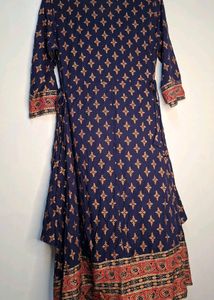 Navy Blue Layered Geometric Print Kurti