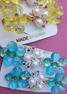 set of 3 floral pearl hair clips| colourful crysta