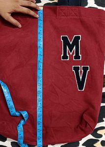"MV" Classic Varsity Style Dual Handle Tote Bag