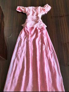 Elegant Pink Lace Peplum Gown