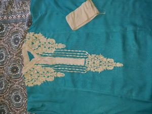 Teal Embroidered Kurti Set