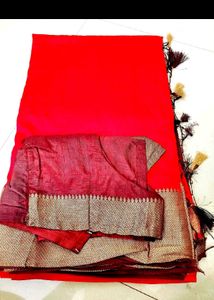 Red silk sarees with tailour stiched blouse