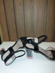Chic Black Block Heels with Transparent Straps