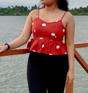 ONLY Red Polka Dot Peplum Crop Top