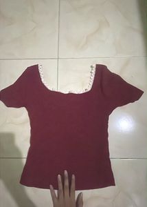 Maroon Lace Trimmed Top