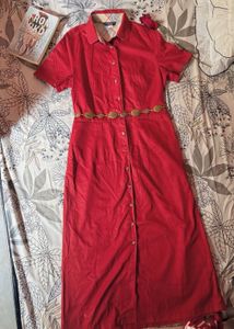 Chic Red Button-Down Midi Dress