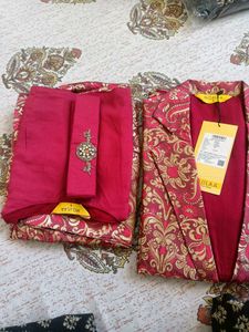 Beautiful Pink Kurta Set with Gold Print