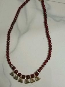 Elegant MaroonRed Beaded Necklace+Earrings Set