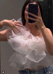 Sheer Ruffle White Top