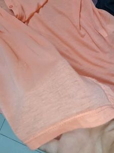Peach Sleeveless Mandarin Collar Shirt