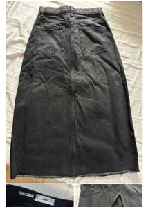 Mango Black Denim Midi Skirt with High Slit