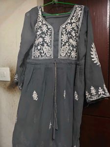 Grey Embroidered short, Kurta Set