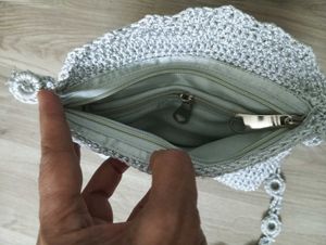 HANDMADE CROCHET SILVER BAG