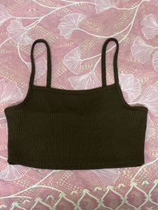 H&M BrownRibbed Spaghetti Strap Crop Top