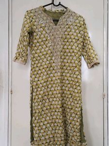 Embellished Geometric Print green  Kurti