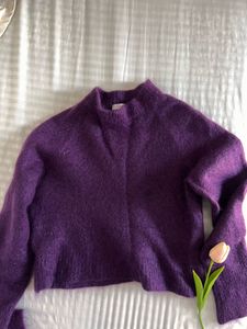 Purple Knit Cropped Sweater