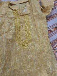 Men's Yellow Embroidered Kurta