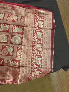 🆕 Silk Blend Red Saree With Running Blouse
