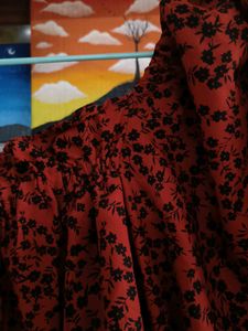 Red Floral Puff Sleeve Crop Top