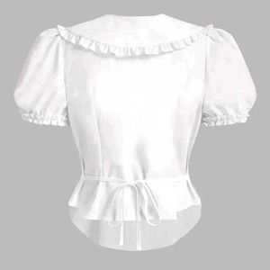 Ruffle Collar Puff sleeve Fitted Blouse in white