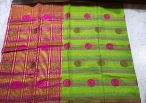 Vibrant Green &amp; Pink Saree