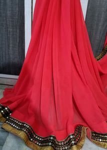 Pink And Gold Toned Sequinned Embroidered Saree