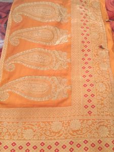 Vibrant Orange Paisley Embellished Saree stone wor