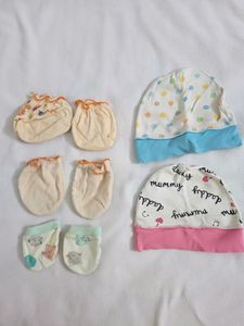 Donation New Born Baby Mittens.caps Combo Tshirt