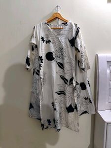 Stylish Off-White Kurta with Black Fruit Print