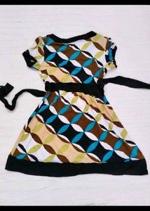 Retro Geometric Print Wrap Dress
