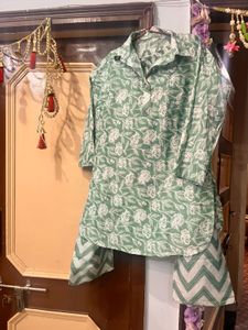 Green Floral Print Kurta with Palazzo Pants