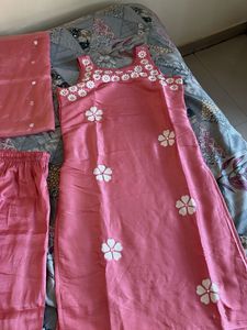 Pink Floral real mirror work Kurta Set