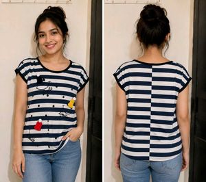 Cute Striped T-Shirt with Appliques