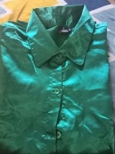 Green Satin & white shirt.. light brown