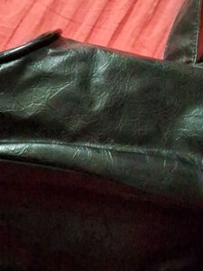 Black leather Shoulder Bag with Gold Buckle