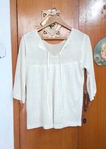 Cream Tie Neck sheer top
