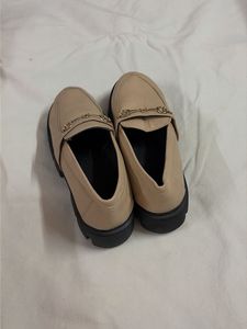 Women's Beige Loafers with Gold Buckle