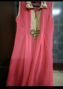 Designer Pink With Golden Work Kurti In Xl Size