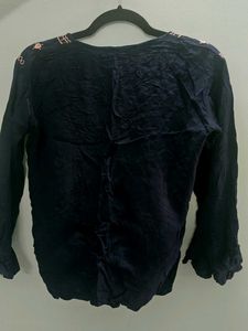 Embroidered Navy Blue Kurta