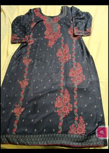 Embroidered Dark Blue Kurti with Stall
