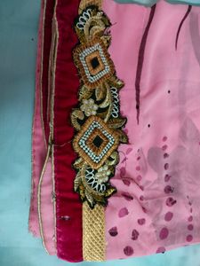 Pink Saree With Border And Blouse Too If You Want