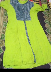 Vibrant Lime Green Kurta with Geometric Neckline