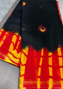 Stylish Black Saree with Red &amp; Yellow Border